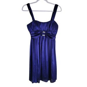 Morgan & Co Y2K Babydoll Mini Dress Women's Size Small Blue Satin Rhinestone